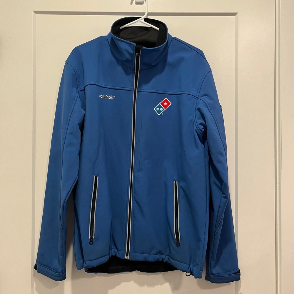 Dominos Pizza Employee Uniform Softshell Jacket Blue Full Zip Fleece Lined Men L